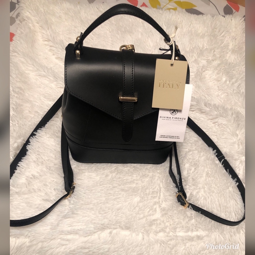 Black leather book bag purse